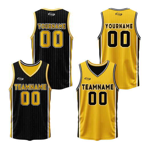 Custom Black Yellow Reversible Basketball Suit for Adults and Kids Personalized Jersey
