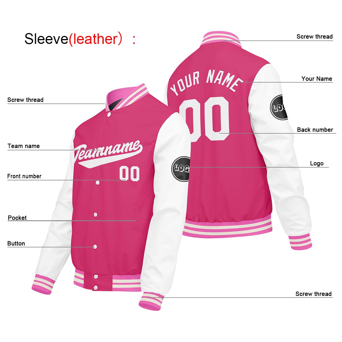 Custom Pink White Varsity Jackets for Men Women Youth Personalized Letterman Jackets