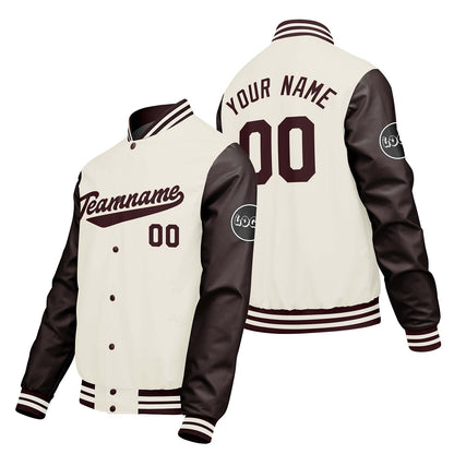 Custom Cream White Brown Varsity Jackets for Men Women Youth Personalized Letterman Jackets