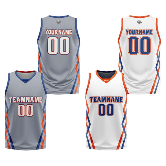 Custom Light Gray White Reversible Basketball Jersey Uniform Suit Printed Your Logo Name Number