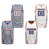 Custom Light Gray White Reversible Basketball Jersey Uniform Suit Printed Your Logo Name Number