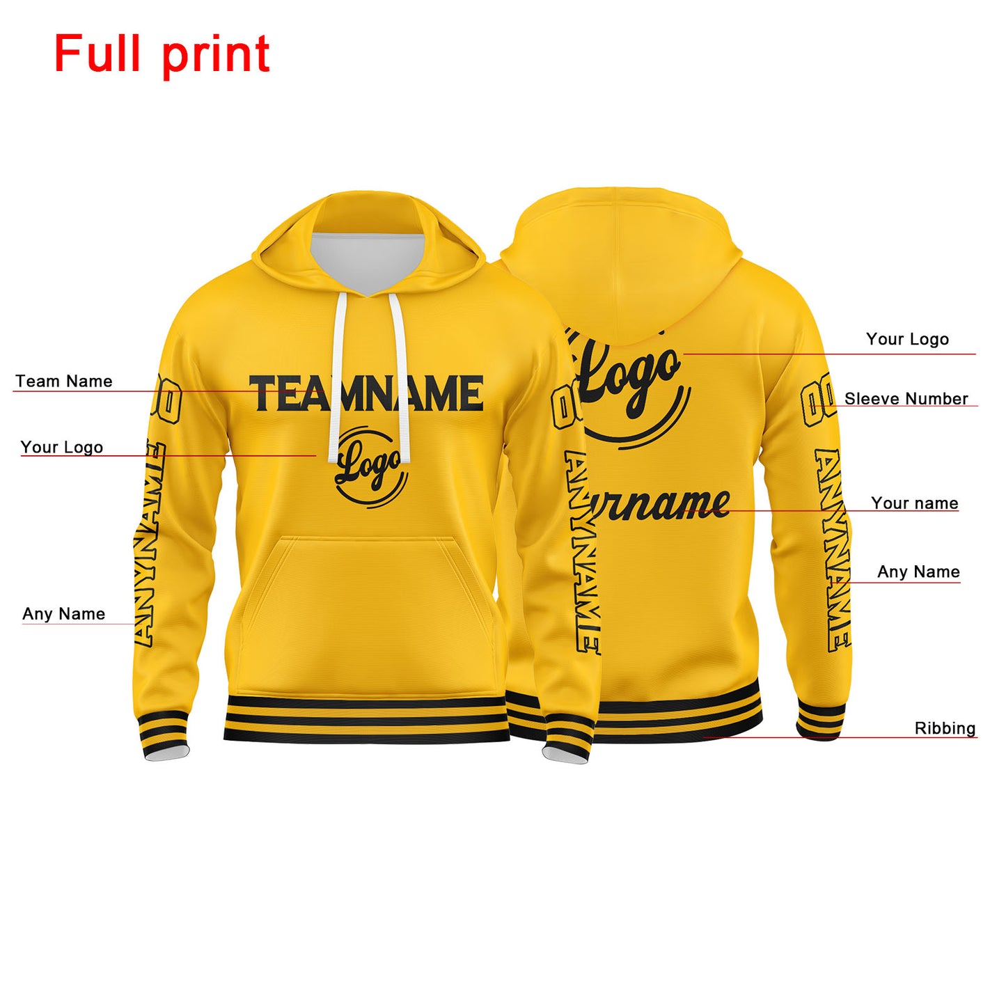 Custom Yellow Sweatshirt Hoodie For Men Women Girl Boy Print Your Logo Name Number
