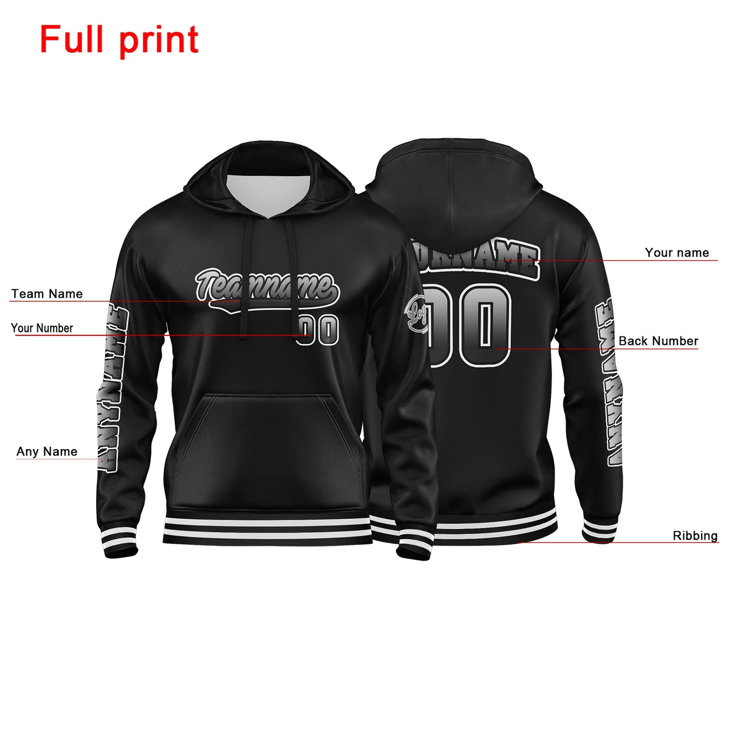 Custom White Black Sweatshirt Hoodie For Men Women Girl Boy Print Your Logo Name Number