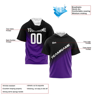 Custom Black Purple Hooded T-Shirt Short Sleeve Hoodies for Men Women Shirts with Hoods Printed Name Logo