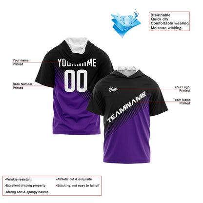 Custom Black Purple Hooded T-Shirt Short Sleeve Hoodies for Men Women Shirts with Hoods Printed Name Logo