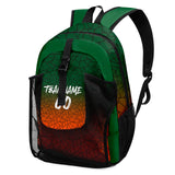 Customize Green Orange Sports Backpacks Featuring Personalized Names, Numbers and Logos