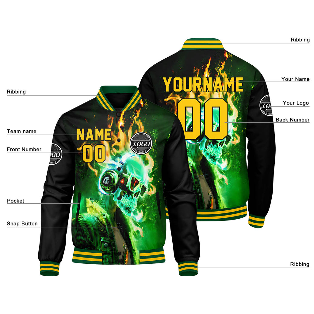 Custom Varsity Jacket Letterman jacket for Men, Women and Youth Green Yellow