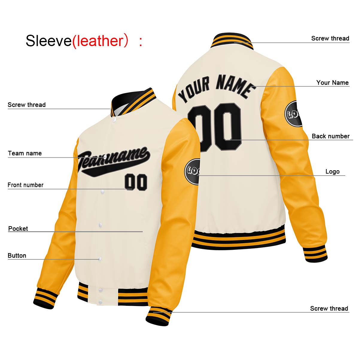 Custom Cream White Yellow Varsity Jackets for Men Women Youth Personalized Letterman Jackets