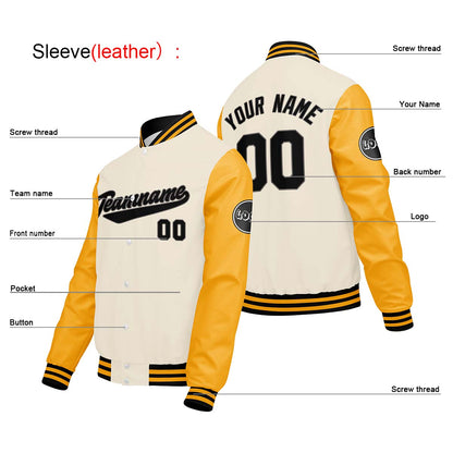 Custom Cream White Yellow Varsity Jackets for Men Women Youth Personalized Letterman Jackets