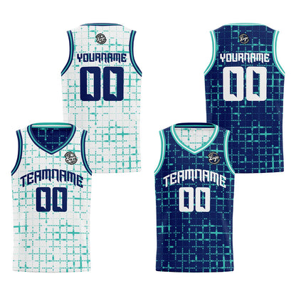 Custom White Teal Navy Reversible Basketball Suit for Adults and Kids Personalized Jersey