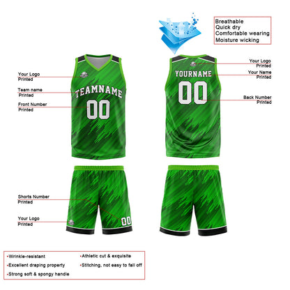Custom Strip-Type Green Reversible Basketball Suit for Adults and Kids Personalized Jersey