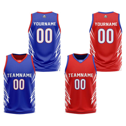 Custom Royal Blue Red Reversible Basketball Jersey Uniform Suit Printed Your Logo Name Number