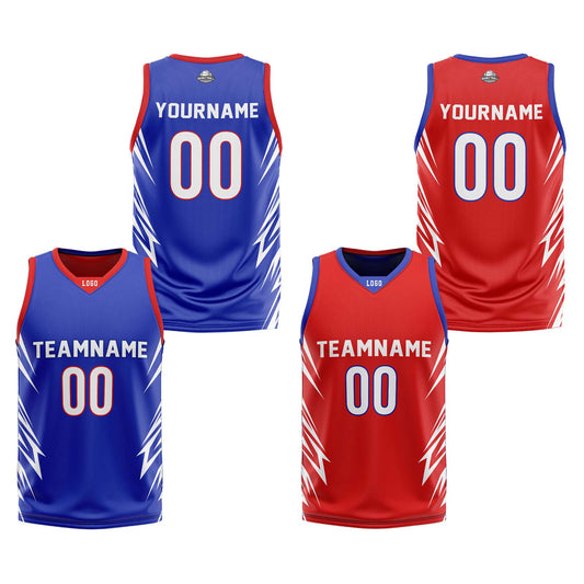 Custom Royal Blue Red Reversible Basketball Jersey Uniform Suit Printed Your Logo Name Number