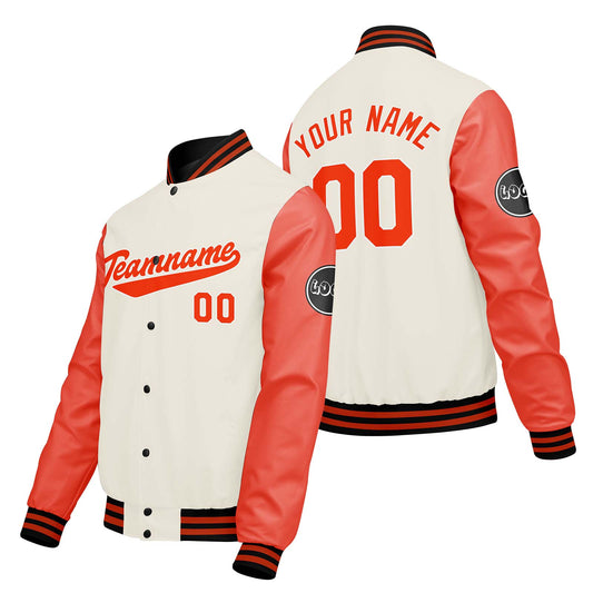 Custom Cream White Orange Varsity Jackets for Men Women Youth Personalized Letterman Jackets