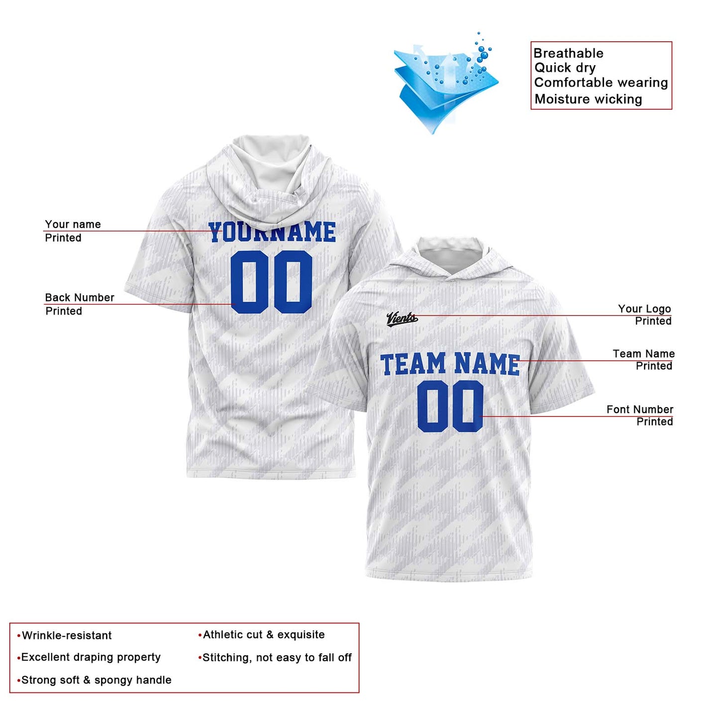 Custom White Short Sleeve Hoodies for Men Women Shirts with Hoods Printed Name Logo
