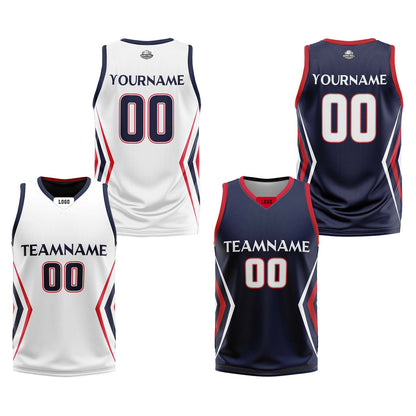 Custom White Navy Blue Reversible Basketball Jersey Uniform Suit Printed Your Logo Name Number