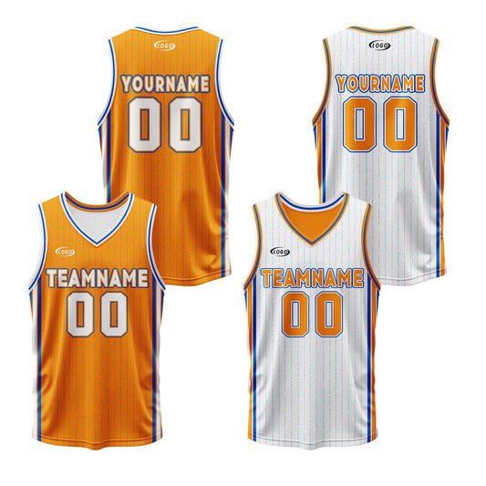 Custom Orange White Blue Reversible Basketball Suit for Adults and Kids Personalized Jersey