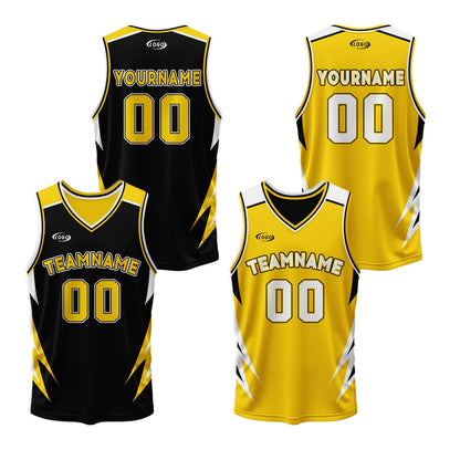 Custom Black Yellow Reversible Basketball Suit for Adults and Kids Personalized Jersey