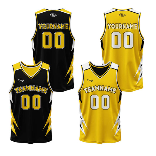 Custom Black Yellow Reversible Basketball Suit for Adults and Kids Personalized Jersey