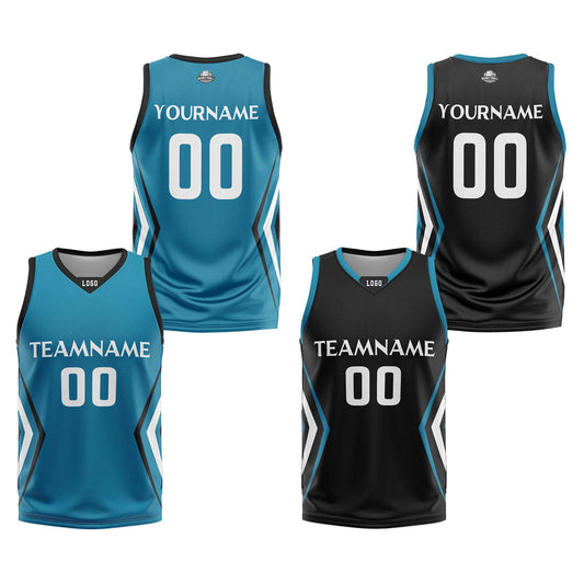 Custom Blue Black Reversible Basketball Jersey Uniform Suit Printed Your Logo Name Number