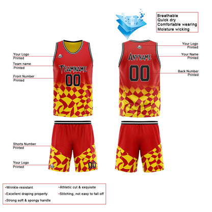 Custom Reversible Basketball Suit for Adults and Kids Personalized Jersey Red&Yellow