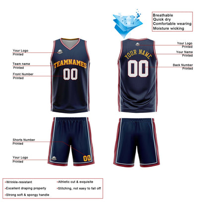 Custom Navy White Yellow Reversible Basketball Suit for Adults and Kids Personalized Jersey