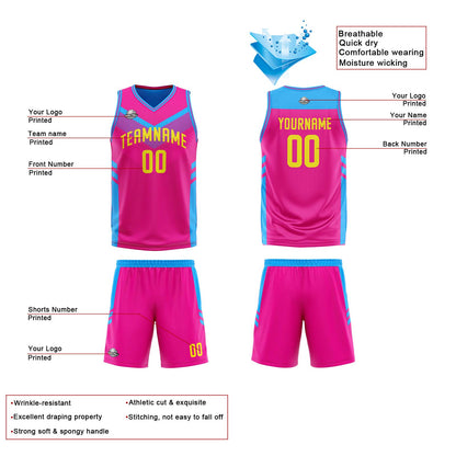 Custom Pink Light Blue Reversible Basketball Suit for Adults and Kids Personalized Jersey