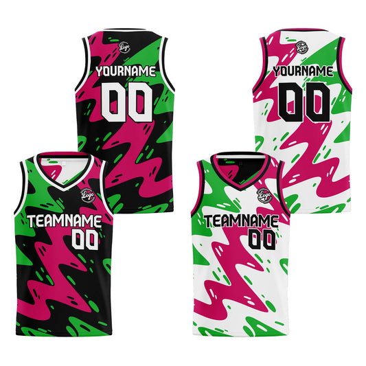 Custom Black Rose Green Reversible Basketball Suit for Adults and Kids Personalized Jersey