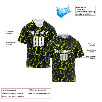 Custom Black Neon Green Short Sleeve Hoodies for Men Women Shirts with Hoods Printed Name Logo