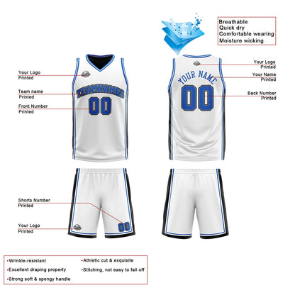 Custom White Black Royal Reversible Basketball Suit for Adults and Kids Personalized Jersey