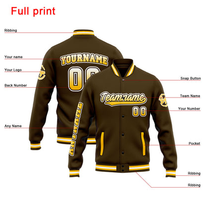 Custom Varsity Jacket Letterman jacket for Men, Women and Youth Brown Yellow