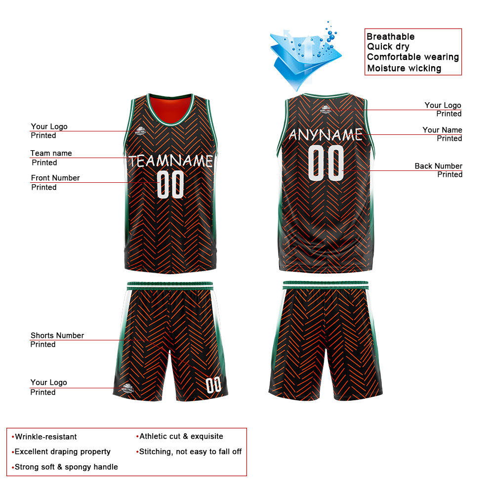 Custom Reversible Basketball Suit for Adults and Kids Personalized Jersey Black&Orange