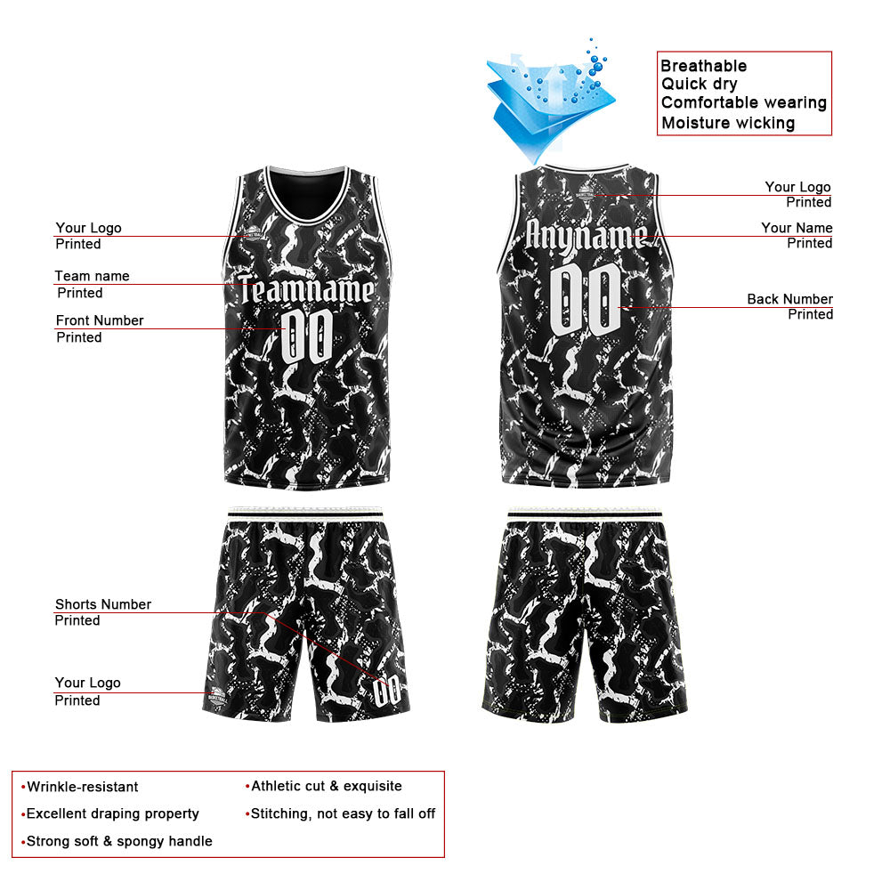 Custom Reversible Basketball Suit for Adults and Kids Personalized Jersey Black&White
