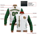 Custom White Green Orange Waterproof Varsity Jackets Personalized Stitched Name Number Logo to Letterman Jackets