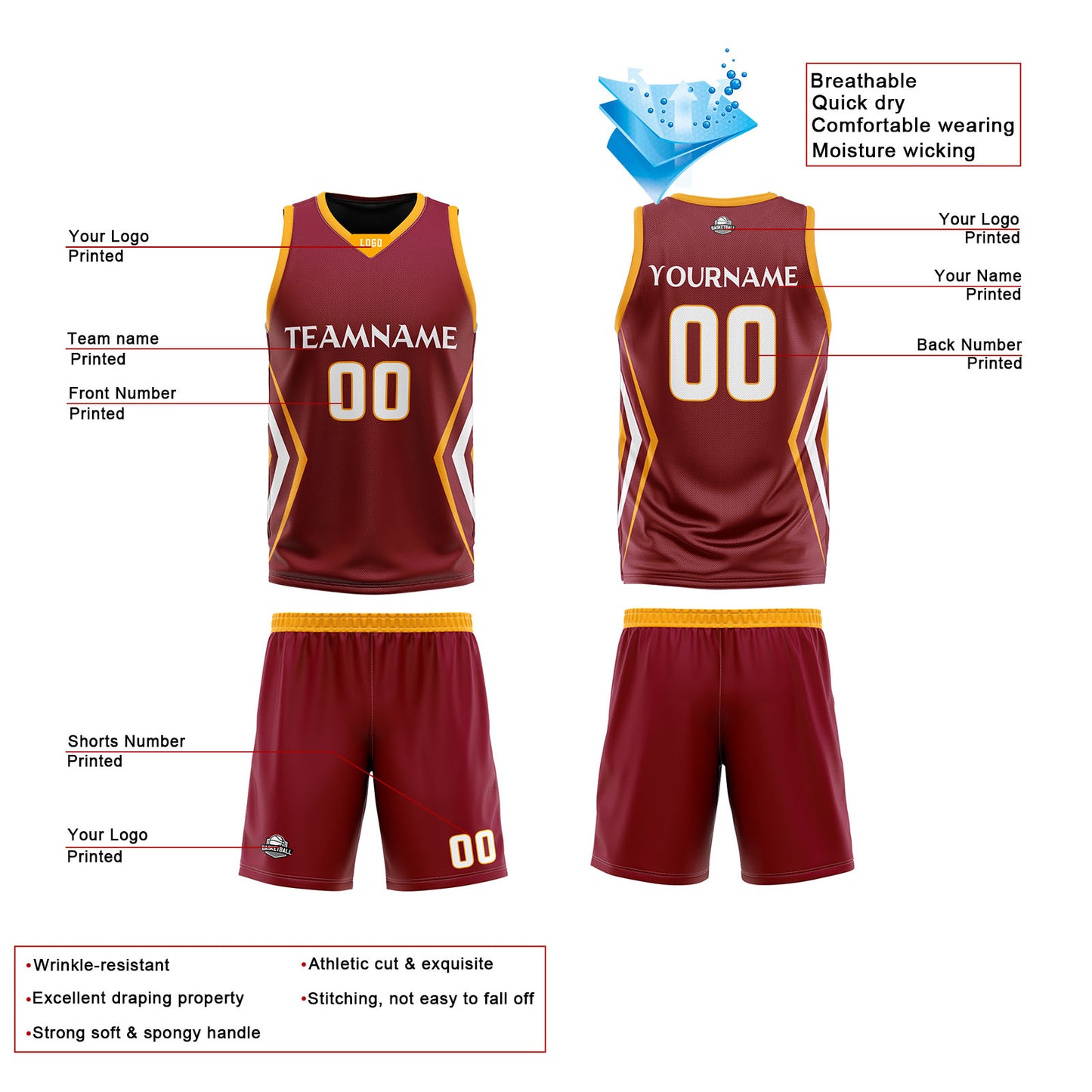 Custom Burgundy Black Reversible Basketball Jersey Uniform Suit Printed Your Logo Name Number