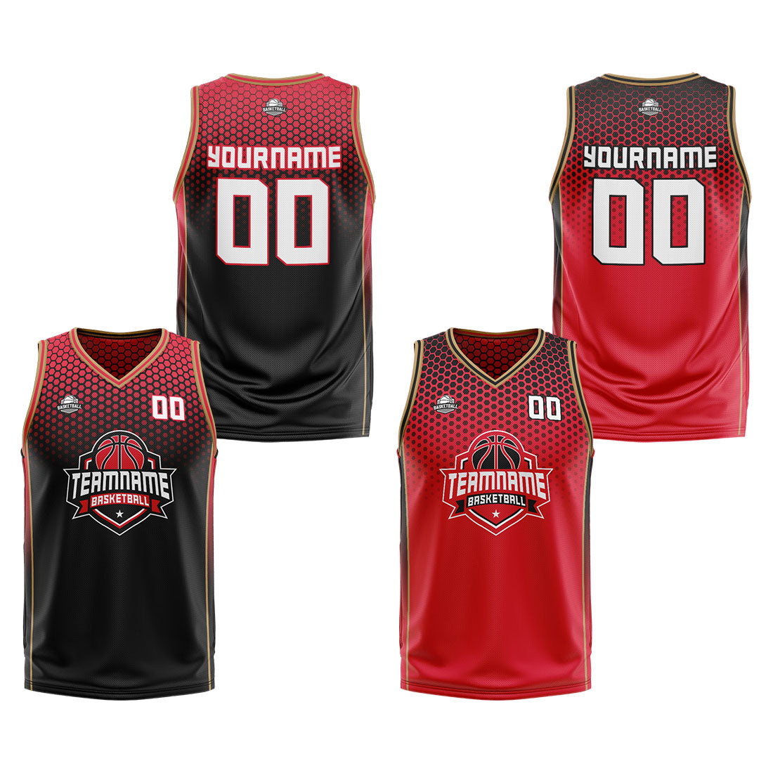 Custom Black Red Gold Reversible Basketball Suit for Adults and Kids Personalized Jersey
