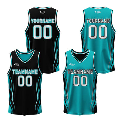 Custom Black Cyan Reversible Basketball Suit for Adults and Kids Personalized Jersey