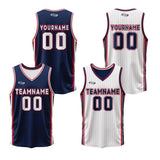 Custom Navy White Red Reversible Basketball Suit for Adults and Kids Personalized Jersey