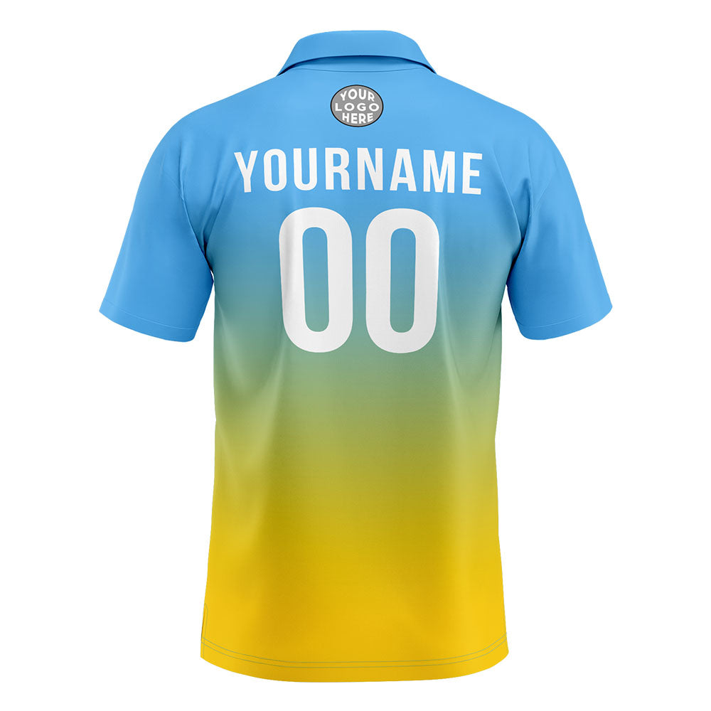 Custom Light Blue Yellow Football Gradient Polo Shirts  Add Your Unique Logo/Name/Number