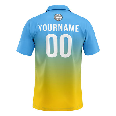 Custom Light Blue Yellow Football Gradient Polo Shirts  Add Your Unique Logo/Name/Number