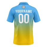 Custom Light Blue Yellow Football Gradient Polo Shirts  Add Your Unique Logo/Name/Number