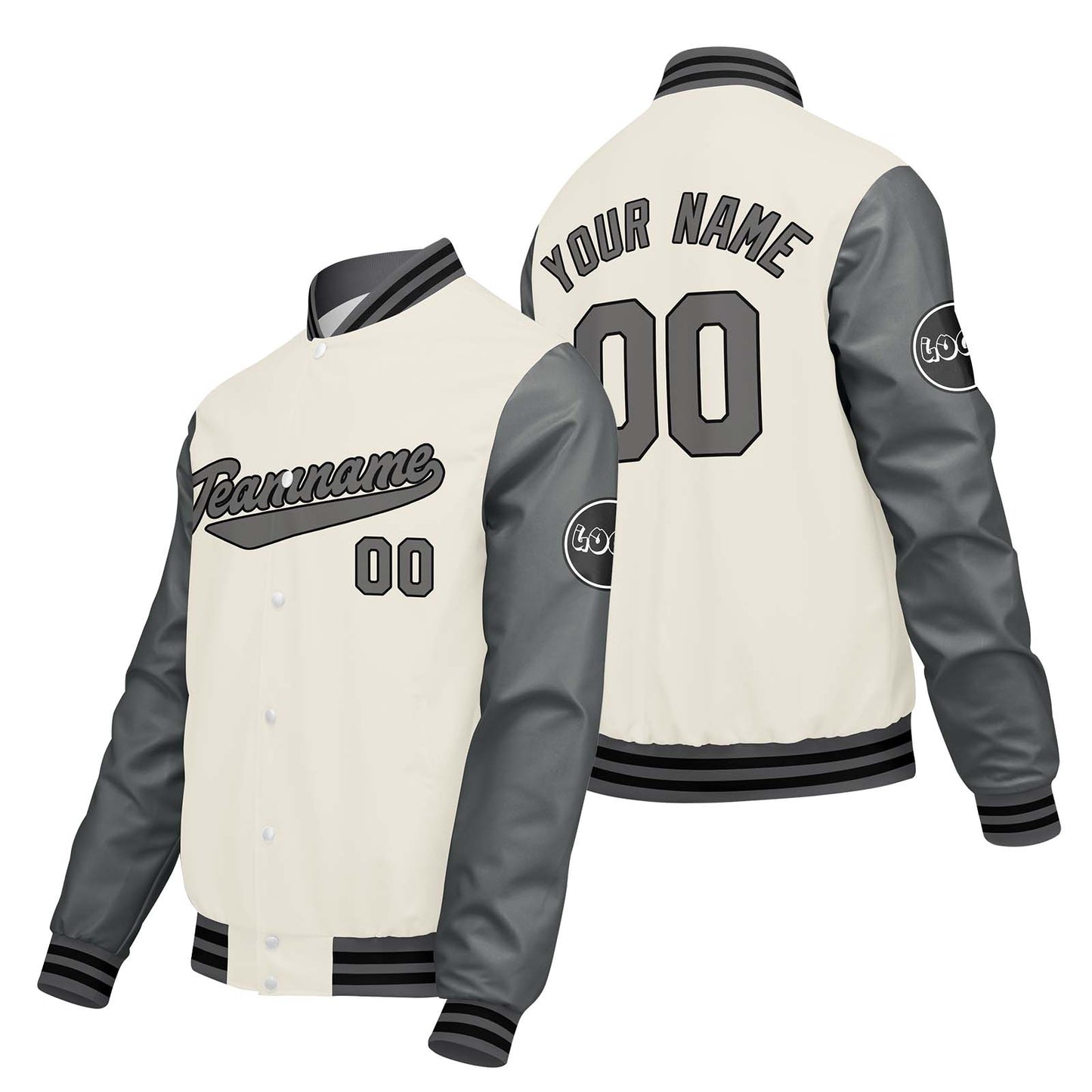 Custom Light Gray Cream White Varsity Jackets for Men Women Youth Personalized Letterman Jackets