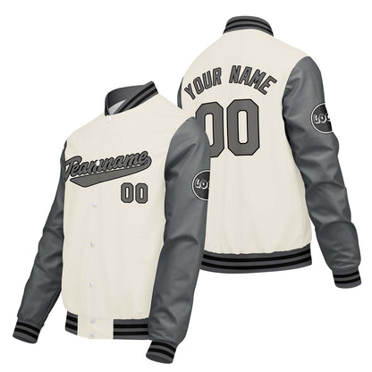 Custom Light Gray Cream White Varsity Jackets for Men Women Youth Personalized Letterman Jackets