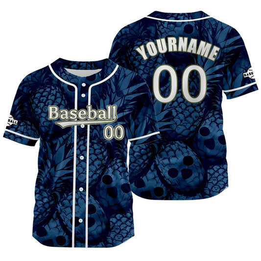 Custom Navy Blue Baseball Jersey Print Personalized Name, Number and Logo