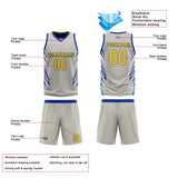Custom Light Gray Royal Blue Reversible Basketball Jersey Uniform Suit Printed Your Logo Name Number