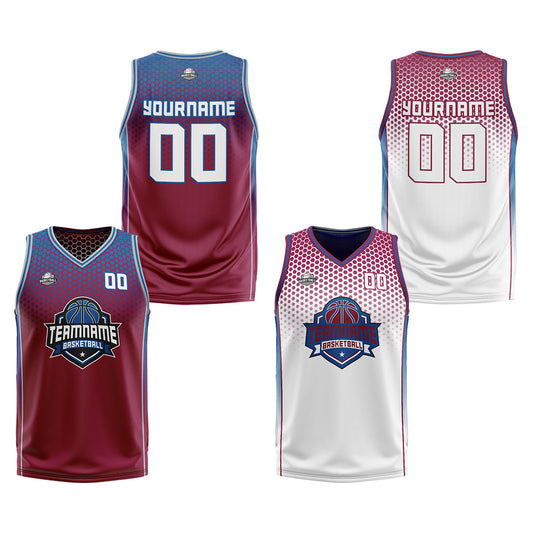 Custom Red White Blue Reversible Basketball Suit for Adults and Kids Personalized Jersey