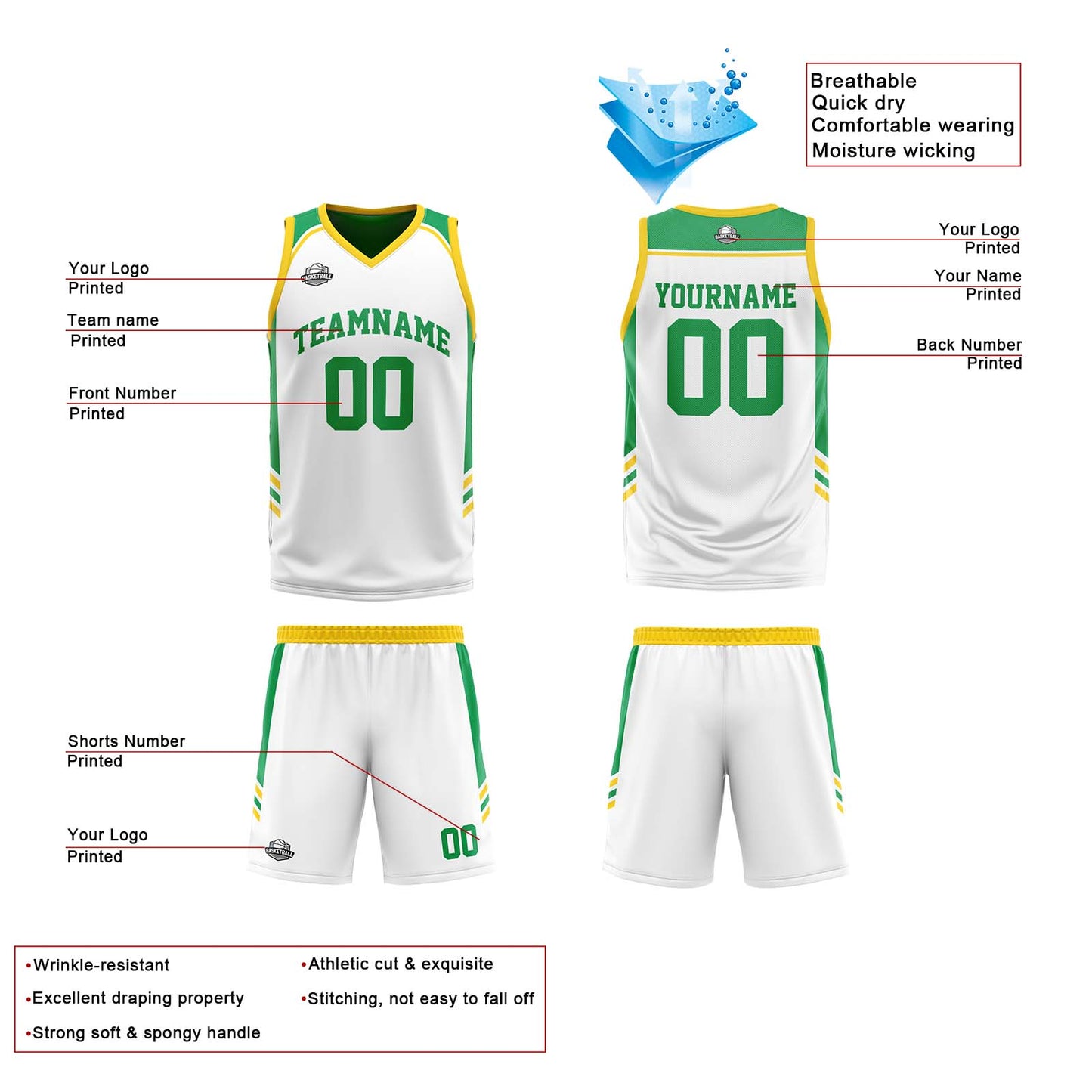 Custom Yellow Green Reversible Basketball Suit for Adults and Kids Personalized Jersey