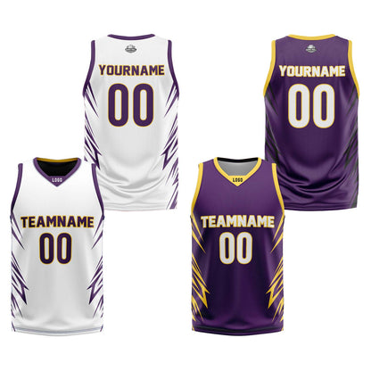 Custom White Purple Reversible Basketball Jersey Uniform Suit Printed Your Logo Name Number
