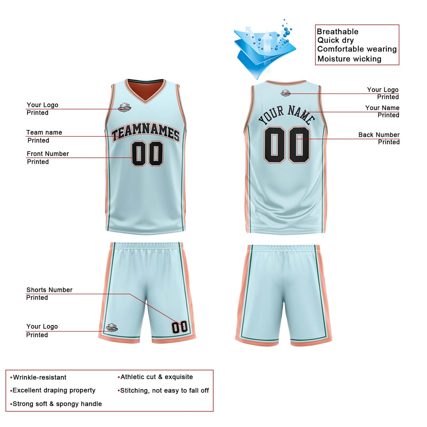 Custom Light Green Light Orange Reversible Basketball Suit for Adults and Kids Personalized Jersey