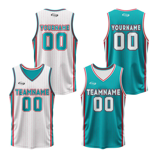Custom White Cyan Red Reversible Basketball Suit for Adults and Kids Personalized Jersey